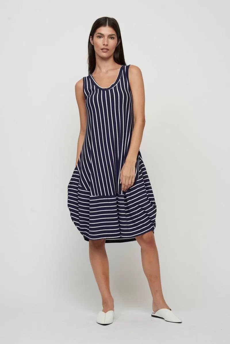 Viscose Bubble Dress in Navy Stripe