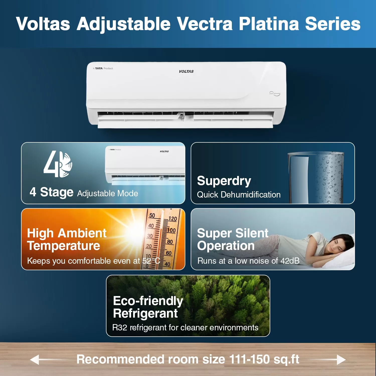 Voltas Adjustable Inverter Split AC, 1.5 Ton, 3 star - 183V Vectra Platina