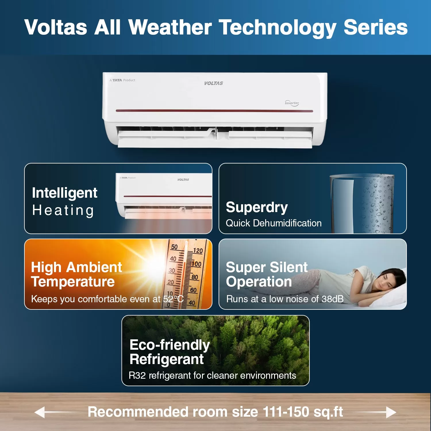 Voltas All Weather Inverter Split AC with Intelligent Heating AC, 1.5 Ton, 3 star - 183VH Vertis Prism