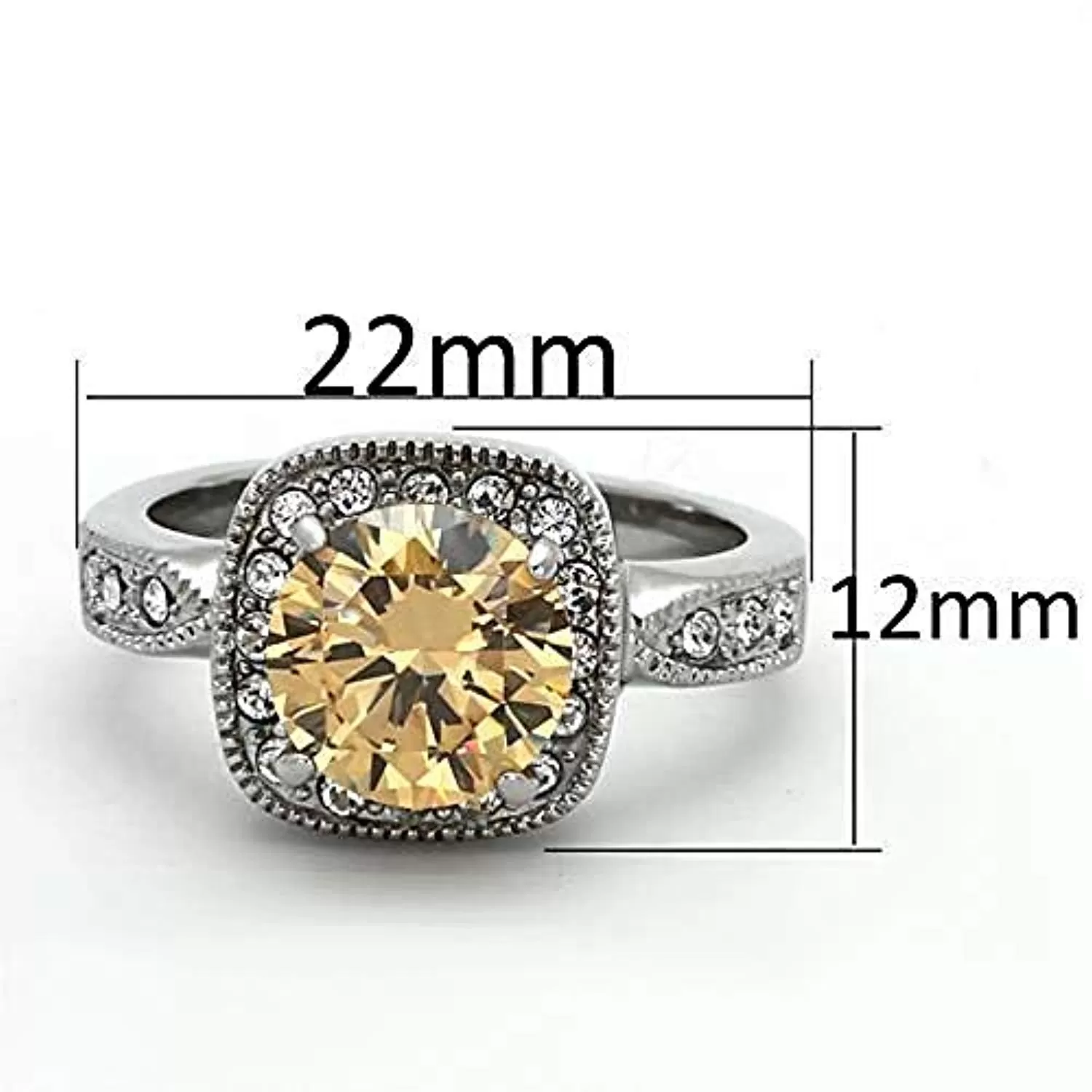 WildKlass Stainless Steel Halo Ring High Polished (no Plating) Women AAA Grade CZ Champagne