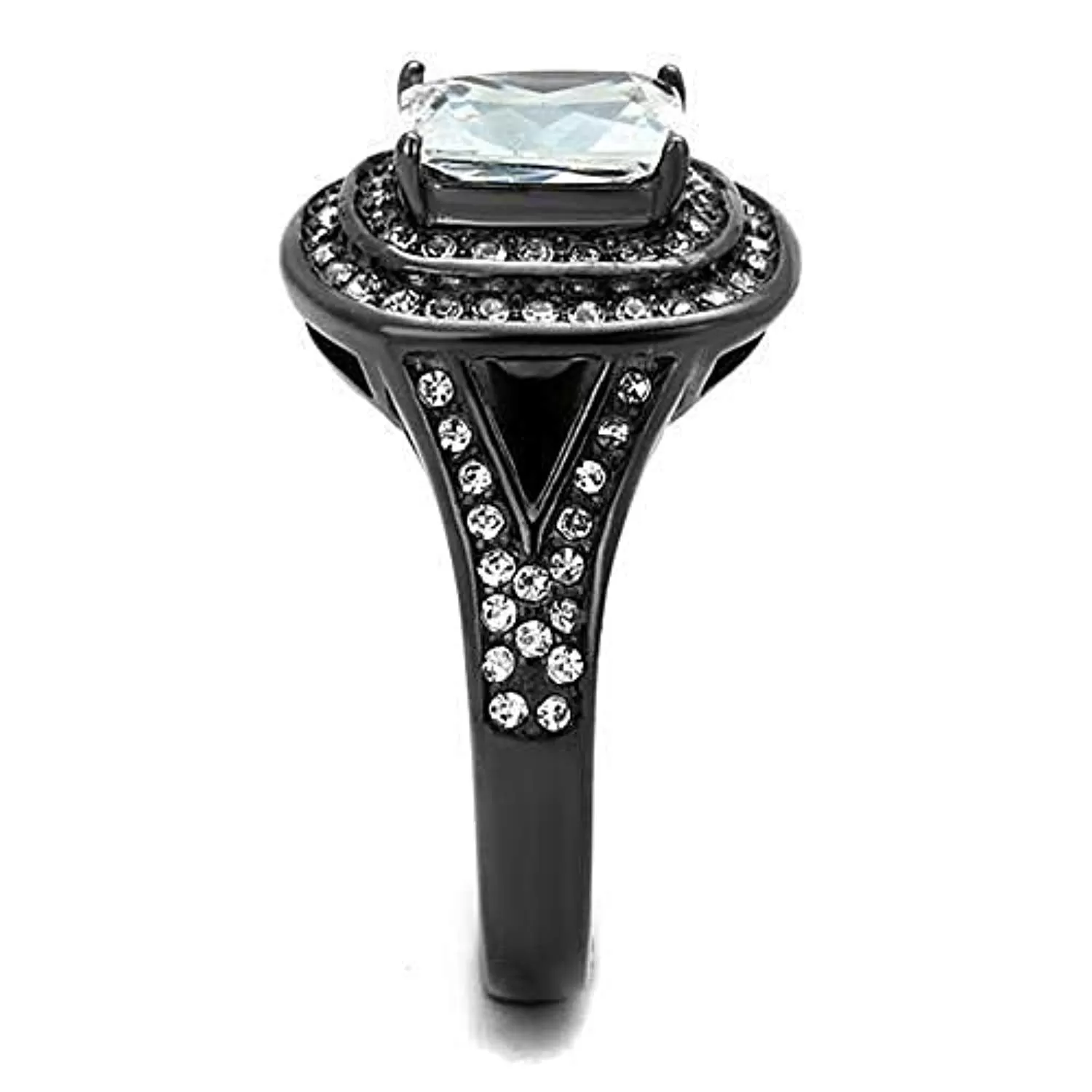 WildKlass Stainless Steel Ring IP Light Black (IP Gun) Women AAA Grade CZ Clear