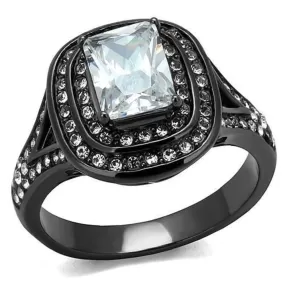 WildKlass Stainless Steel Ring IP Light Black (IP Gun) Women AAA Grade CZ Clear