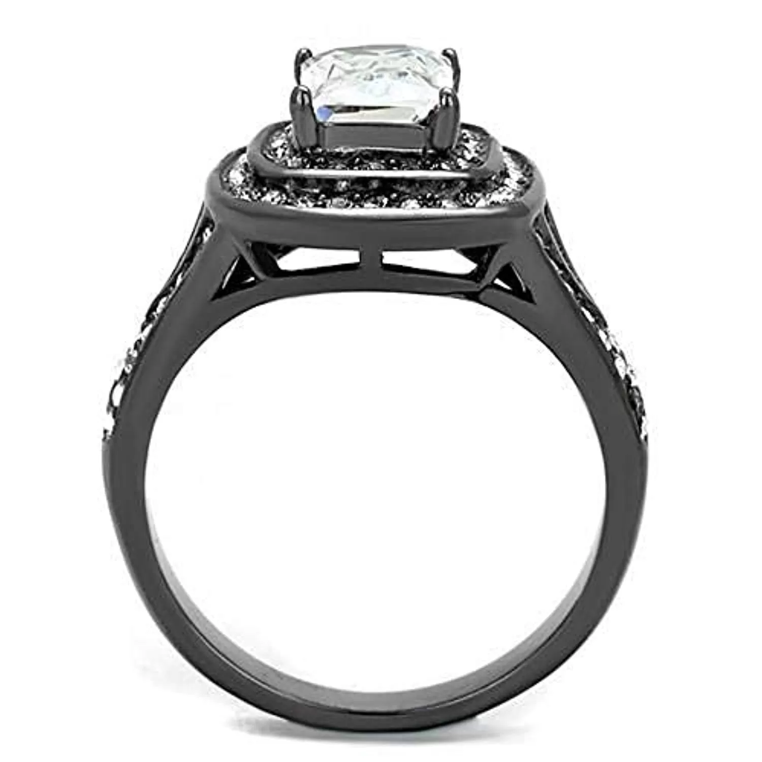 WildKlass Stainless Steel Ring IP Light Black (IP Gun) Women AAA Grade CZ Clear