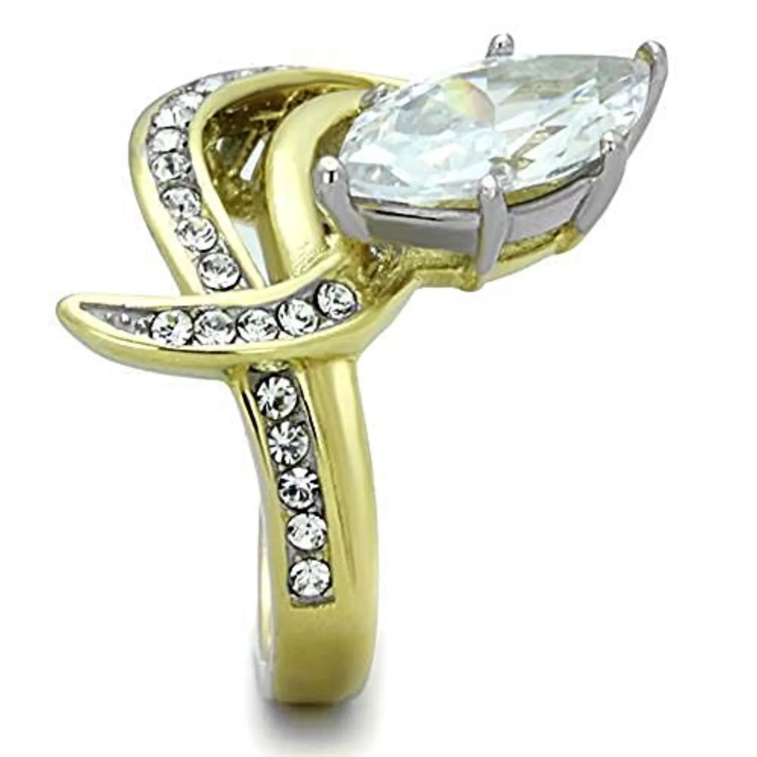 WildKlass Stainless Steel Ring Two-Tone IP Gold Women AAA Grade CZ Clear