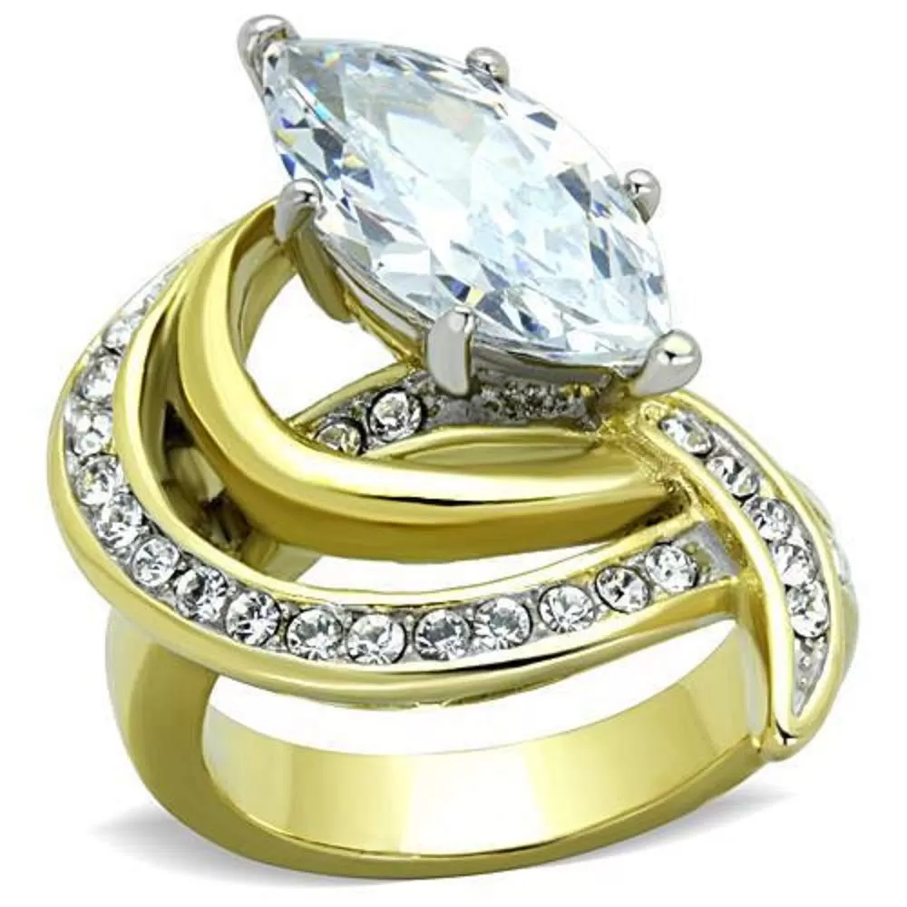 WildKlass Stainless Steel Ring Two-Tone IP Gold Women AAA Grade CZ Clear