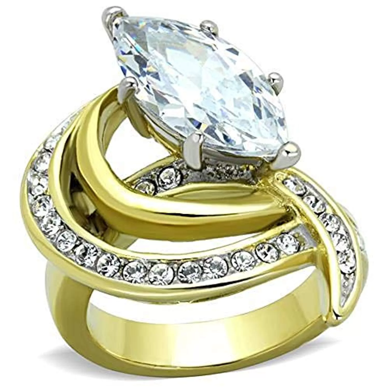 WildKlass Stainless Steel Ring Two-Tone IP Gold Women AAA Grade CZ Clear