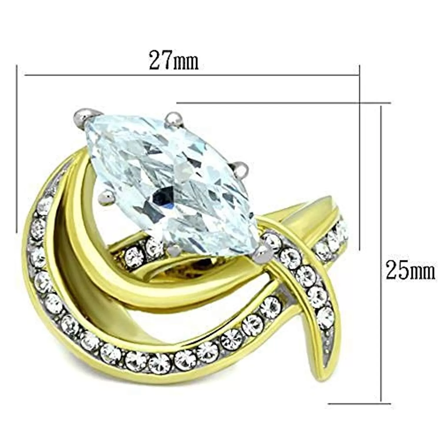 WildKlass Stainless Steel Ring Two-Tone IP Gold Women AAA Grade CZ Clear