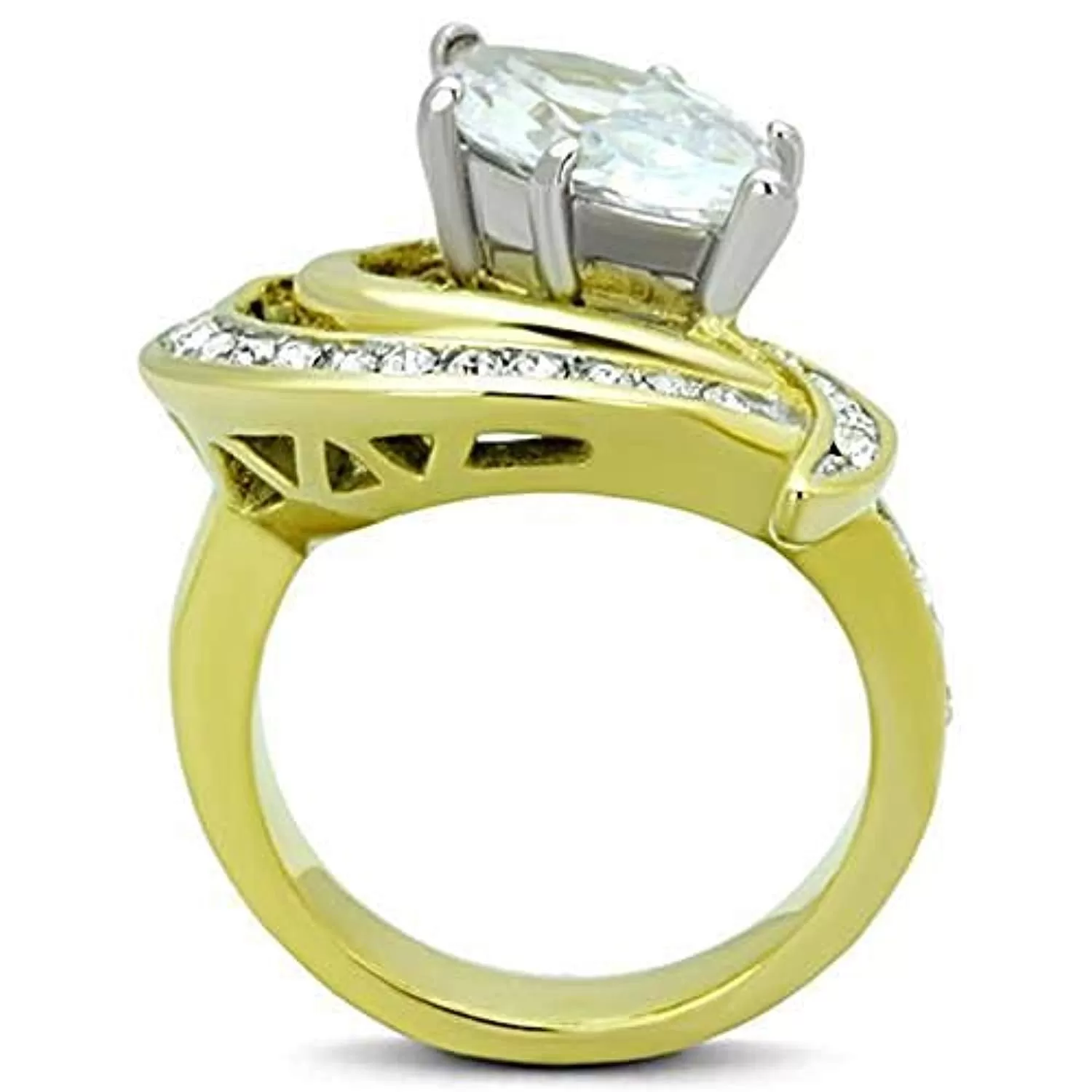 WildKlass Stainless Steel Ring Two-Tone IP Gold Women AAA Grade CZ Clear