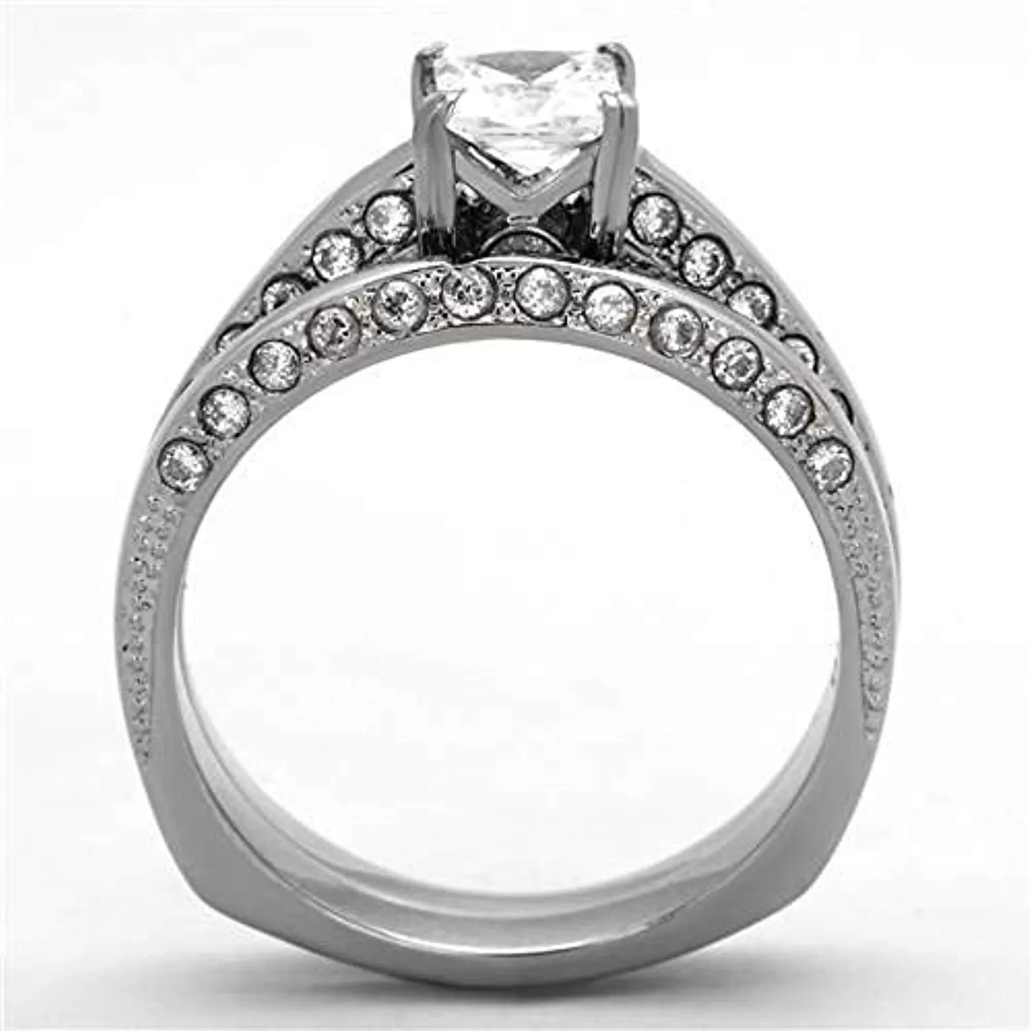 WildKlass Stainless Steel Wedding Ring High Polished (no Plating) Women AAA Grade CZ Clear