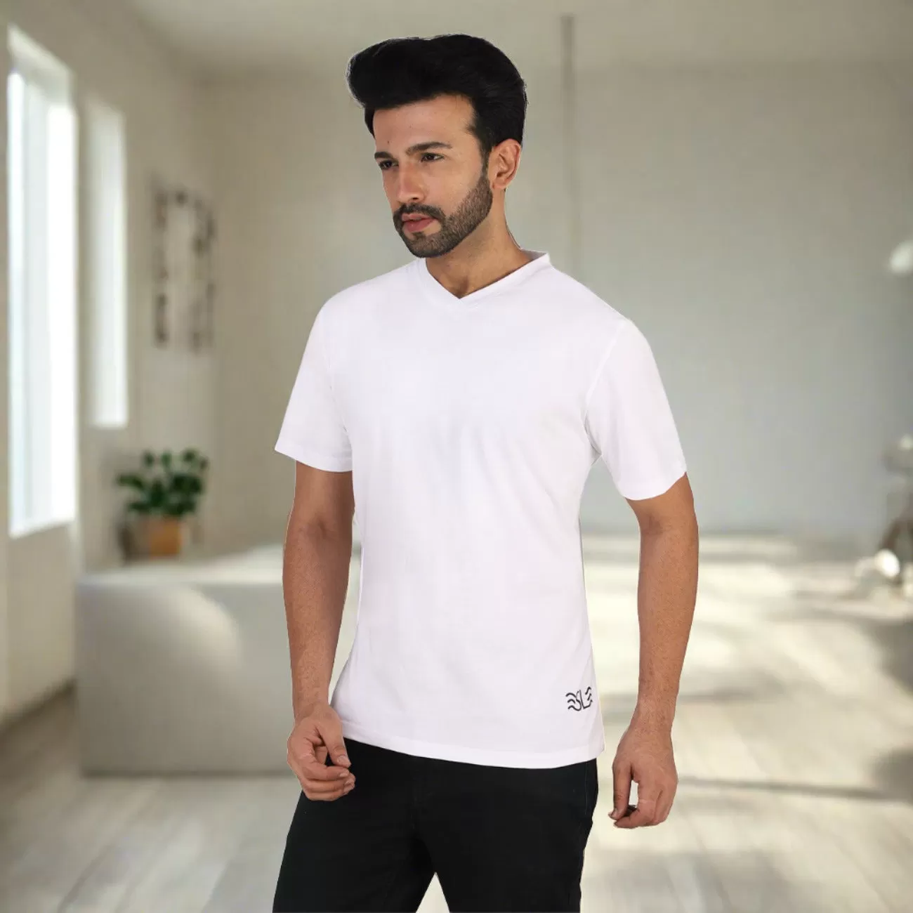 Winter White V-Neck Premium Cotton T-shirt